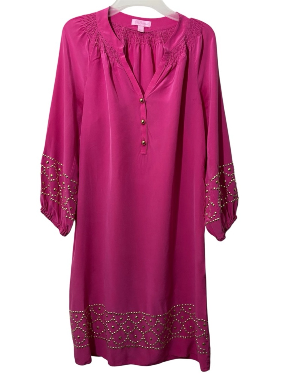 Lilly Pulitzer Hot Pink Silk Tunic with Gold Studs
